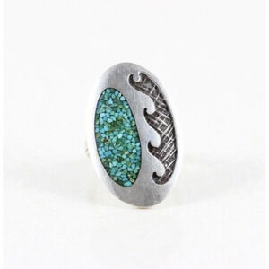 Sterling Silver Crushed Turquoise Ring Vintage Size 6